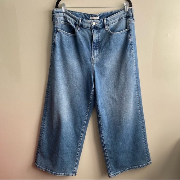 Good American Good Waist Palazzo Blue Jeans 18 Plus High-Waisted Cropped Wide - Picture 3 of 6
